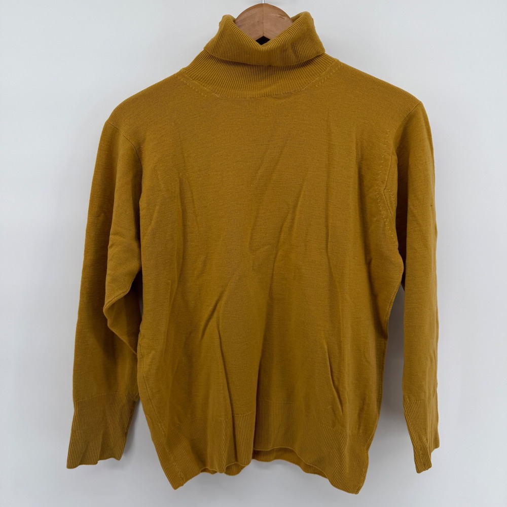 Vintage Made in England All Wool Turtleneck Sweater Mustard Yellow Gold Womens